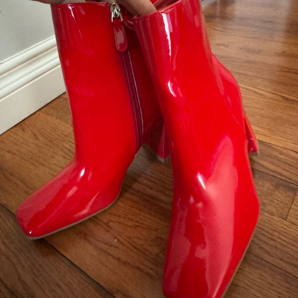 Red Patent Leather Ankle Boots